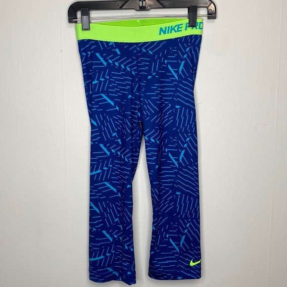 Nike Pro DriFit Blue Green Capri Leggings Size Small Womens Exercise Pants - Picture 1 of 6